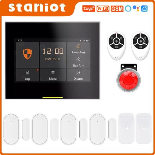 Staniot E800 Tuya Wireless WiFi GSM Residential and Home Burglar Security Alarm System Kits with Two-way Intelligent Voice Call