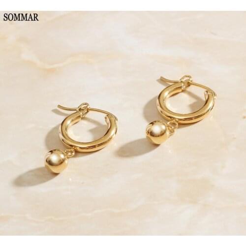 SOMMAR Hot sale! 18KGP Gold Filled Girl stud earrings Geometric Bead women earrings Wedding Jewelry Accessories