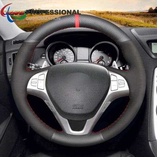 DIY Hand-Sewn Non-Slip Leather Suede Car Steering Wheel Cover For Hyundai Genesis Coupe Car Interior Accessories