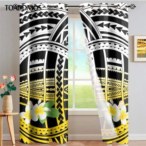 TOADDMOS Drop Ship Blackout Curtains Polynesian Traditional Tribal Plumeria Flower Print Thermal Insualted Window Draperies 2021