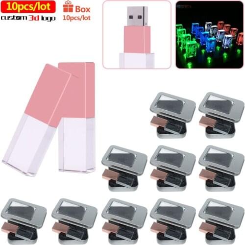 10pcs/lot free logo Transparent crystal usb pen drive 4GB 8GB 16GB 32GB 64GB USB Flash drive, Memory Drive Stick Pen/ Car gift