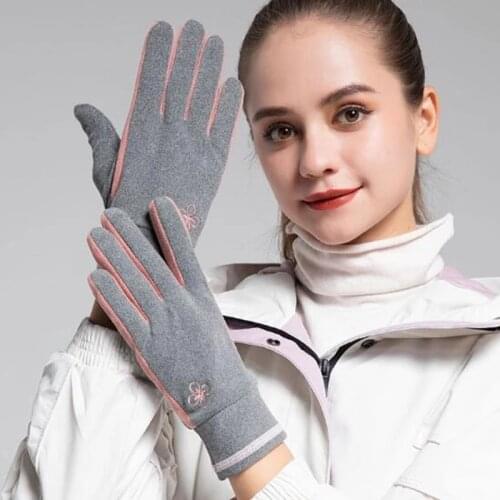 Women Autumn Winter Warm Showing Fingers Touch Screen Mitten Single Layer Cycling Nonslip Sports Flower Embroidery Glove E31