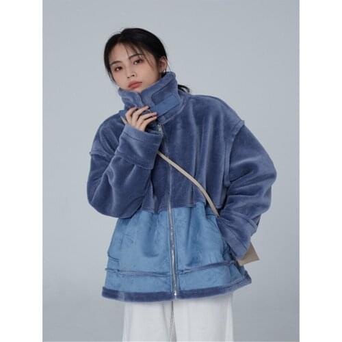 Women Winter Thicken Lamb Cashmere Jacket Female Pluse Size Loose Zipper Warm Tops Lady Cotton Pacthwork Coat Student Clothing