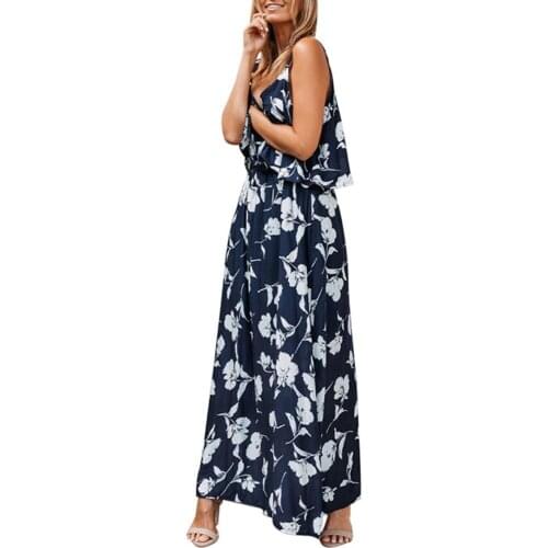 Loose Floor-Length Fashion Women Dress Casual Sleeveless V-neck Plus Size Floral Print Bohemian Dress Summer Beach Dress