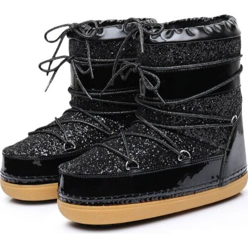 Gold Silver Bling Snow Lace Up Inside Warm Women Ankle Boots Casual Ladies Work Safety Shoes