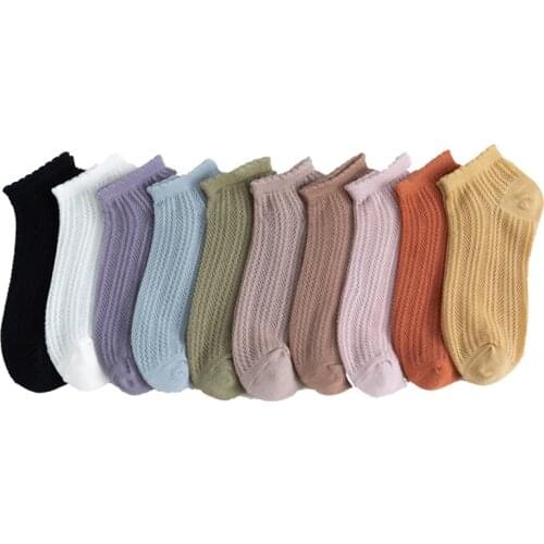 10 Pair Summer Asakuchi Breathable Fishnet Socks Women Mesh Hollow Cool Short Girl Style Ankle Cute Socks Set Chausette Sokken