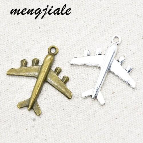 10pcs Antique Silver Color Charms Plane Pendants For Necklace DIY Jewelry Handmade Accessories Craft 38*37mm