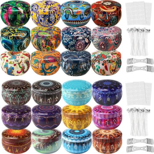 12PCS 2.5OZ Empty Tinplate Candle Box Tins Cans Jars Containers With Wicks Stickers Candle Wick for Aroma Candle Making Supplies