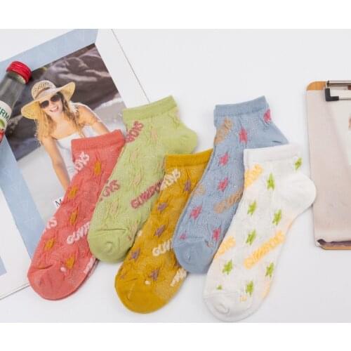 2021 New Mesh Pentagram Thin Woman Socks Cotton for Spring Summer with Letter Japanese Hrajuku Style Kawaii Socks Women 6502