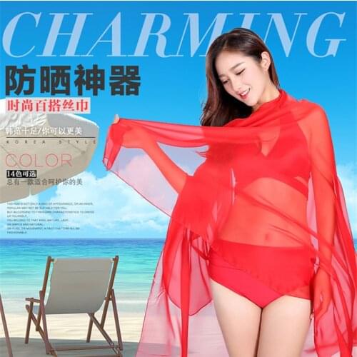 2021 New Women Summer Sexy Silk Chiffon Wraps Pareo Sarong Dress Bikini Scarf Beach Scarf Shawl Swimwear Cover Up Scarf