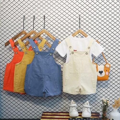 2021 Summer New Toddler Kids Overalls Baby Boys Girls Casual Solid Loose Short Jumpsuits Childrens Summer Short Pants 1-4 Years