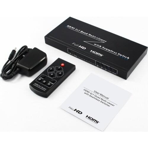 720P 1080P 4x1 HDMI switch quad multi viewer with seamless switch with IR Remote