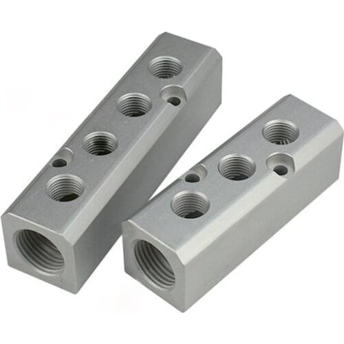 Compact Type 1/2" 1/4" BSP Female Thread 30x30mm Aluminium Pneumatic Air Manifold Block Splitter Quick Connector Distributor