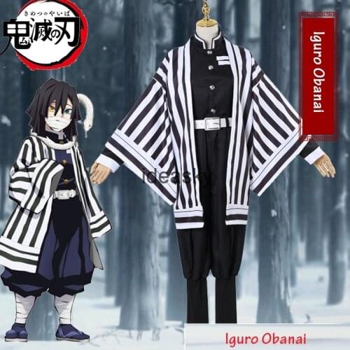 Anime Cosplay Demon Slayer Costume Iguro Obanai Kimetsu no Yaiba Cosplay Uniform Wig Halloween Costumes kids boy child adult men