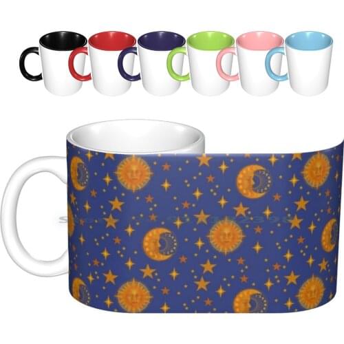 Bohemian 90s Sun And Moon Celestial Pattern Ceramic Mugs Coffee Cups Milk Tea Mug Sun And Moon Sun Moon Hippy Boho Bohemian