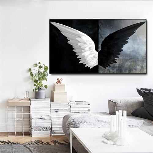 Black and White Angel Wings Wall Art Tableau Deco Canvas Boys Bedroom Decoration Cuadros Living Room Decoration Anime Poster