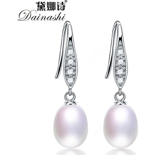 Dainashi Freshwater Cultured Drop Pearl Earrings 925 Sterling Silver Fashion Dangle Zircon Earrings Party Jewelry Gift for women