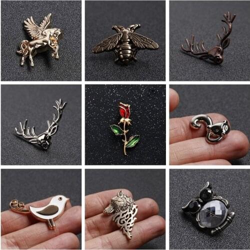 Animal Insect Series Bee/Flower/Bird/Deer Enamel Brooch Collar Needle Men and Eomen Shirt Collar Clip Pin Clothing Decoration