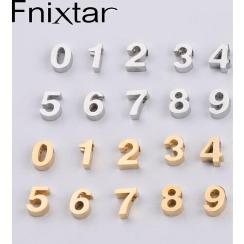 Fnixtar Gold /Steel Color Mirror Polished 1.8mm Hole Stainless Steel Arabic Numerals Number DIY Charm Pendant 8mm 20piece/lot