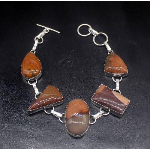 Gemstonefactory Jewelry Big Promotion Single Unique 925 Silver Natural Ocean Jasper Lady Women Charm Bracelet 22cm 20213217