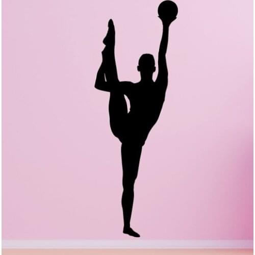 Rhythmic Gymnastics with Ball Wall Decal Living Room Home Decor Removable Vinyl Stickers For Gym Black Silhouette Decals ZA775