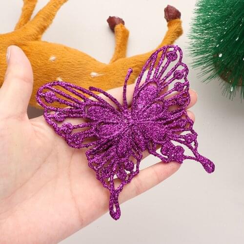 1pcs Artificial Gold Powder Butterfly Plastic Fake Butterfly Christmas Tree Decorations for Home Xmas Ornaments New Year Decor