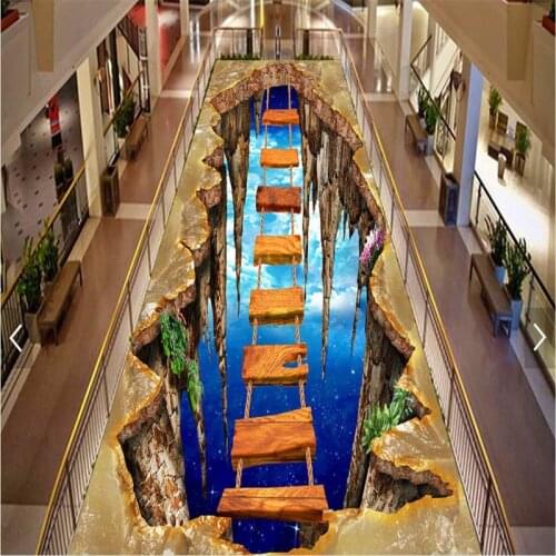 Beibehang floor painting to stick shopping malls 3D large 10 m suspended wooden ladder floor thick wearable floor painting