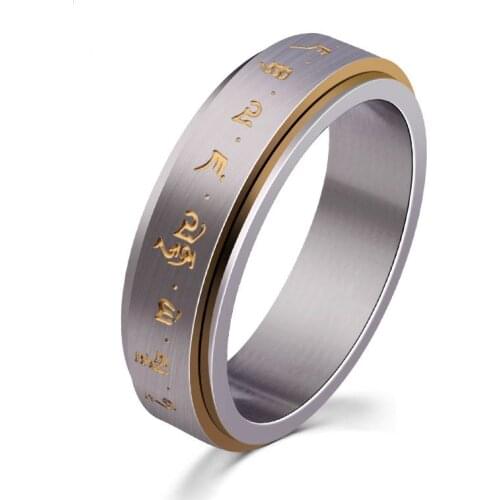 Gold Silver Color Spinner Mantra Rings for Men Boy Yellow Mammon Rotatable Ring Finer Tibetan Lucky Amulet Male Jewelry