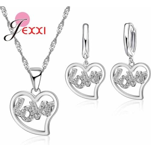 Romantic Heart Shape Cubic Zirconia Earring Necklace Set Fashion Jewelry For Women Valentines Day Gift Hot Sale