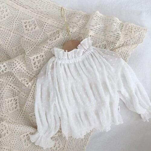 Korean princess wood ear collar girl long-sleeved bottoming shirt baby chiffon top thin child white inner wear girl
