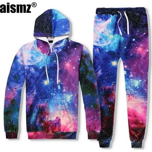 Aismz New Fashion 3D Printed Space Galaxy Spring Autumn Winter Tracksuit Sets Men Women Suits Set Sweatshirt Hooded Pants