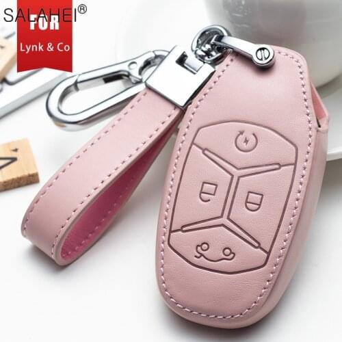 Leather Car Key Full Case Cover Protection For Lynk 4 Buttons Keyless Remote Fob Cover Bag High Quality Auto Interior Accessory