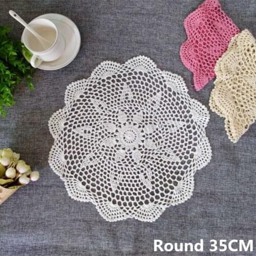 35cm Round European Luxury Lace Flowers Cotton Mat Handmade Crochet Coasters Dining Coffee Glass Table Placemats Kitchen Wedding