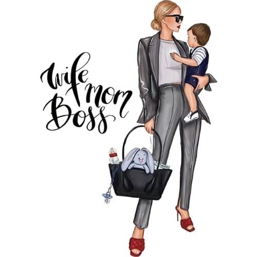 MOM BOSS Iron-on Transfers Patches for Clothing Vinyl Thermo Stickers Applique Diy Girls Heat Thermotransfer Stripes For Clothes