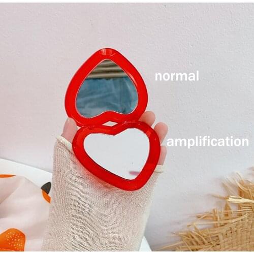 CSHOU253 Heart Shaped Cherry Mini Makeup Mirror Compact Pocket Mirror Portable Double-Sided Folding Cosmetic Mirror Women Gifts