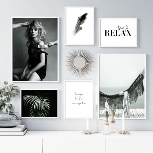 Model Girl Feather Hammock Relax Quotes Nordic Posters And Prints Wall Art Canvas Painting Wall Pictures For Living Room Decor