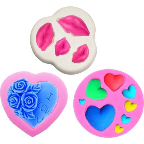 Set of 3 Sexy Kiss Lips Rose Flower Heart Valentines Day Fondant Candy Mold Sugar-craft Cake Decoration Cupcake Topper
