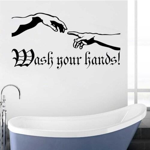 Stickers Adams Artistic Creation Hand Wall Sticker Quote Wash Your Hands Decal Hygiene Rules Decals Bathroom Decor Waterproof
