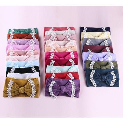 36pc/lot 2019 New Girls Knot Bow Nylon Headbands Turban Headwrap Kids Lace Trim Hair Bow Elastic Headbands Hair Accessories