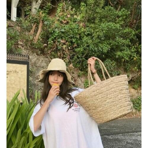 New Bohemian Beach Bag Women Handmade Straw Bags Summer Grass Handbags Drawstring Basket totes bag Travel Tote Large size