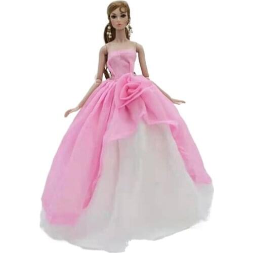 11.5" Doll Clothes Fashion Pink White Doll Dress For Barbie Accessories Off Shoulder Lace Wedding Party Gown 1/6 BJD Clothes Toy