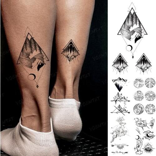 Waterproof Temporary Tattoo Sticker Forest Moon Planet Linear Geometric Cube Tattoo Leg Arm Fake Tattoo Man Woman Child Tattoo