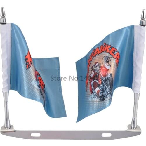 Christmas Double Poles Santa Biker Blue Flag Chrome Mast Kit Universal For Motorcycle Frame License Plate Holder New Customized