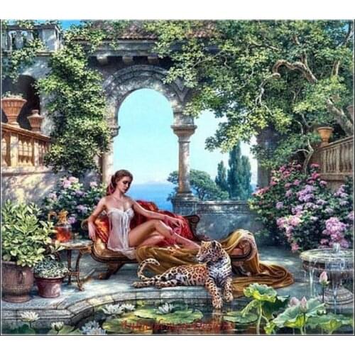 Needlework for Embroidery DIY DMC High Quality - Counted Cross Stitch Kit 14 ct Oil painting - Young Girl with Leopard