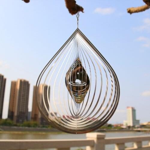 Water Drop-Shaped Spinners Wind Spinner Stainless Steel 3D Flowing-Light Effect Decor Outdoor Garden Hanging Decor low price