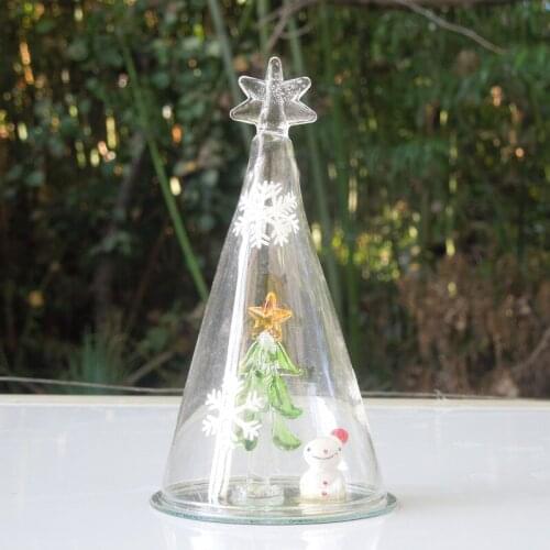 8pcs/pack 7*13cm Star Top Tree Shaped Glass Dome Color Glass Christmas Tree Table Decorations Mall Holiday Party Window Props