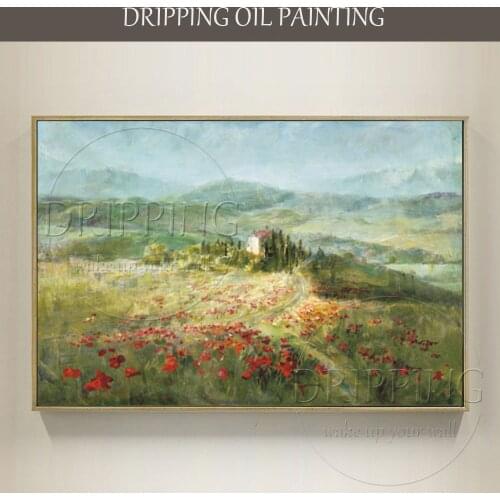 Top Artist Hand-painted High Quality Modern Mountain Oil Painting for Wall Decor Handmade Beautiful House in Hill Oil Painting