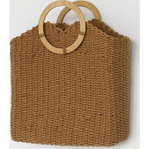 Womens Summer BagLarge Capacity Tote Bag Summer Bohemia Beach Casual Ring Handle Fashion Straw Shopping Travel Bag Rattan Bag