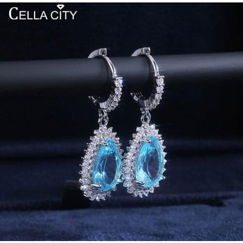 Cellacity Silver 925 Blue Aquarium Oval Gemstone Earrings For Women Elegant Fine Jewelry Women Party Wholesale Gift