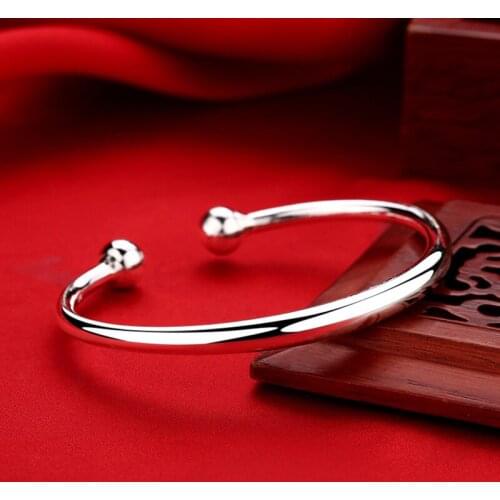 Silver Bracelet womens smooth solid garlic simple opening Fashion Bracelet Silver gift for girlfriend and wife